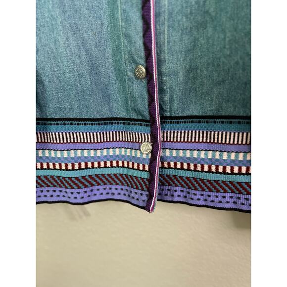 Vintage 90s Rustic Denim Chore Jacket XL Blue Cotton Embroidered Button Up Retro - Picture 5 of 9